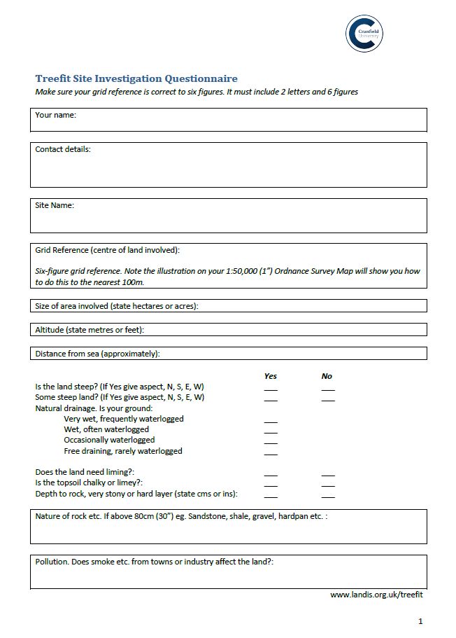 Treefit questionnaire form